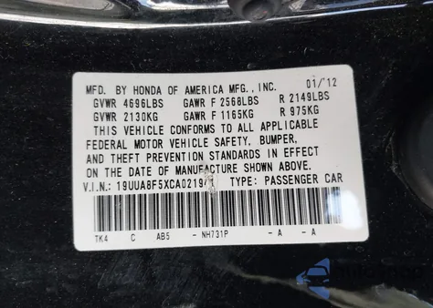 2012 Acura Tl Tech Auto from USA, damaged, VIN 19UUA8F5XCA021941